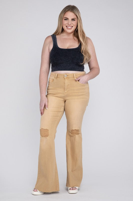 Plus Size High Rise Flare Jeans - Tigbul's Variety Fashion Shop