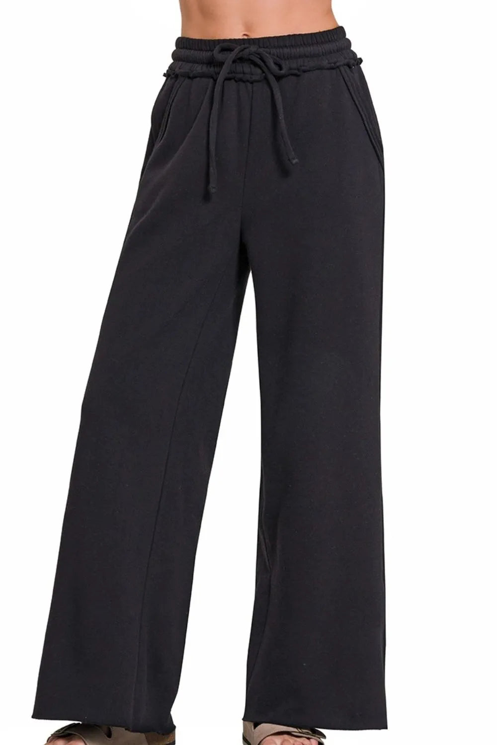 Zenana Fleece Exposed Seam Wide Leg Sweatpants - Tigbul's Variety Fashion Shop