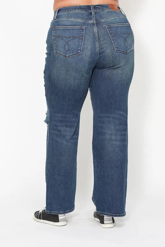 Judy Blue Full Size Hw Ripped Knee Dad Jeans Plus Size - Tigbul's Variety Fashion Shop