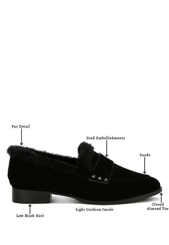 Allie Fur Trim Genuine Suede Loafers - Tigbul's Variety Fashion Shop