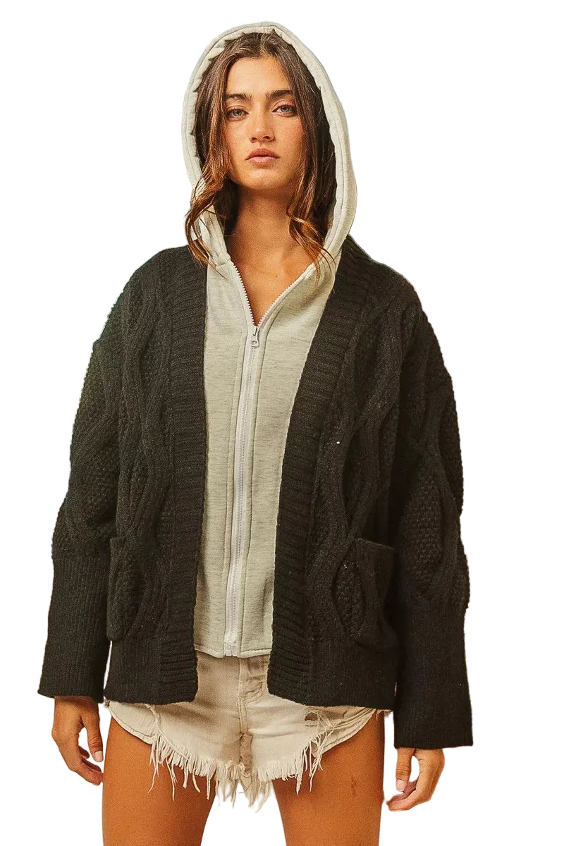 Knit Hoodie Rhombus Black/Gray Sweater Jacket | Tigbuls Variety