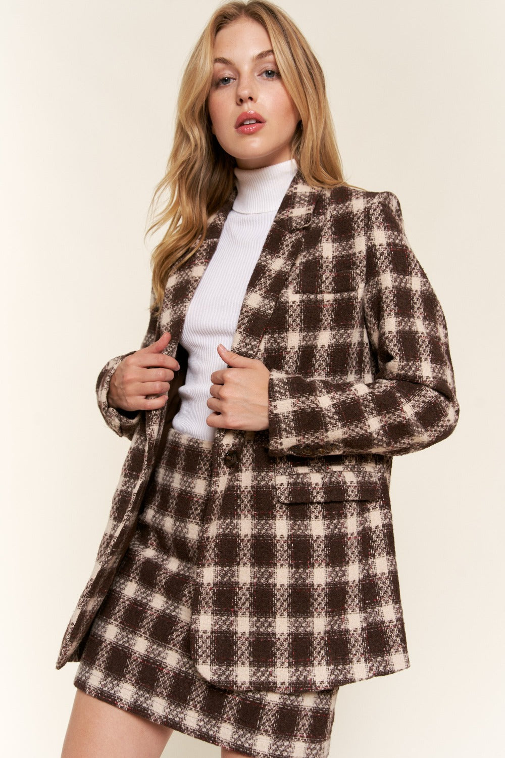 Brown Plaid Brushed One Button Blazer Small to 3XL - Tigbul's Variety Fashion Shop