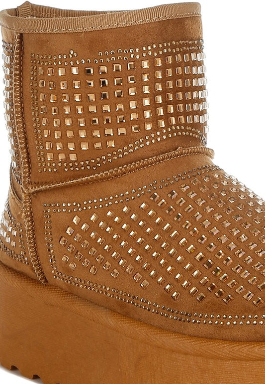 Xoras Chunky Rhinestones Ankle Boots - Tigbul's Variety Fashion Shop