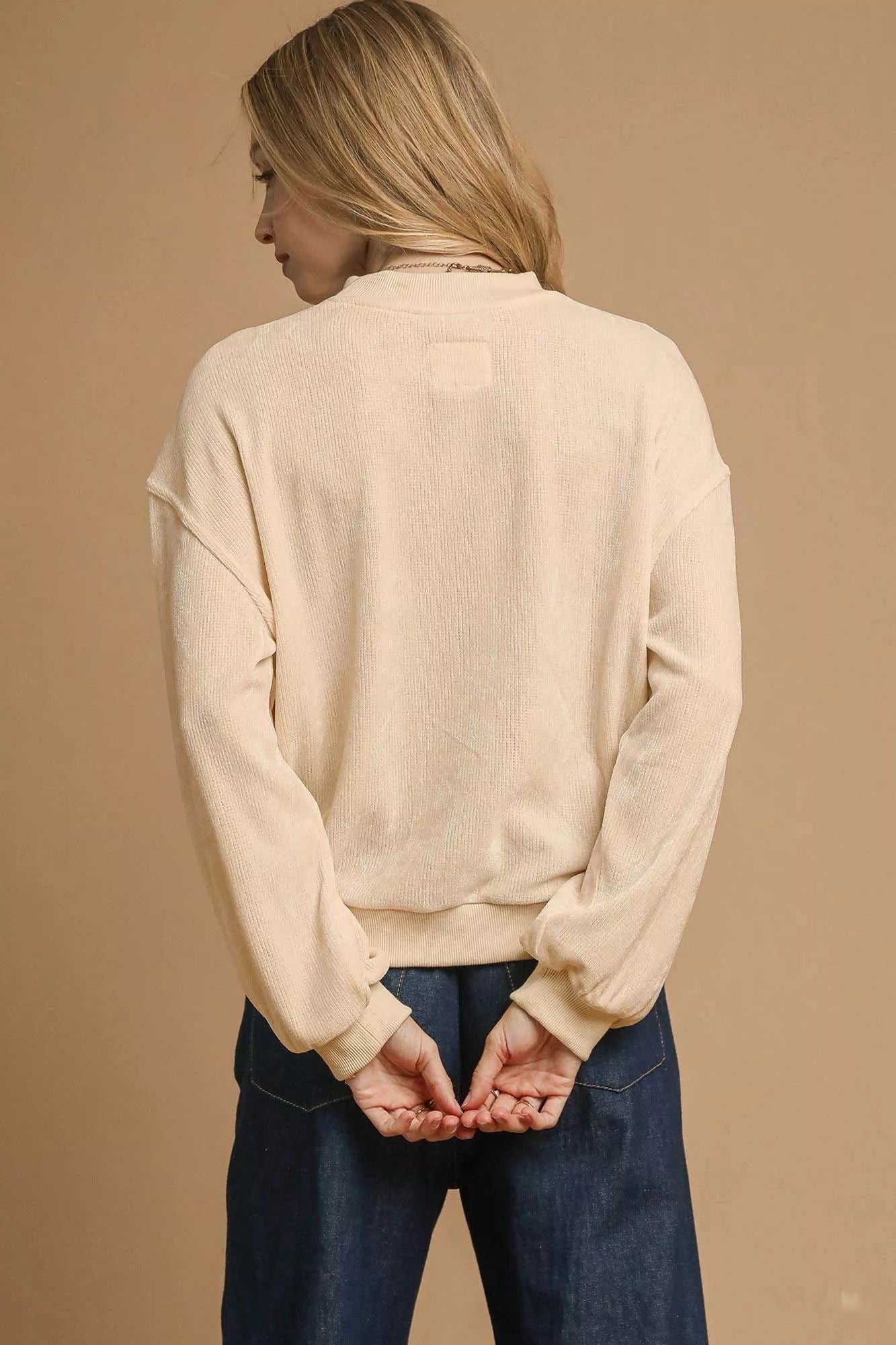 Umgee Velour Crewneck Balloon Sleeve Sweatshirt - Tigbul's Variety Fashion Shop