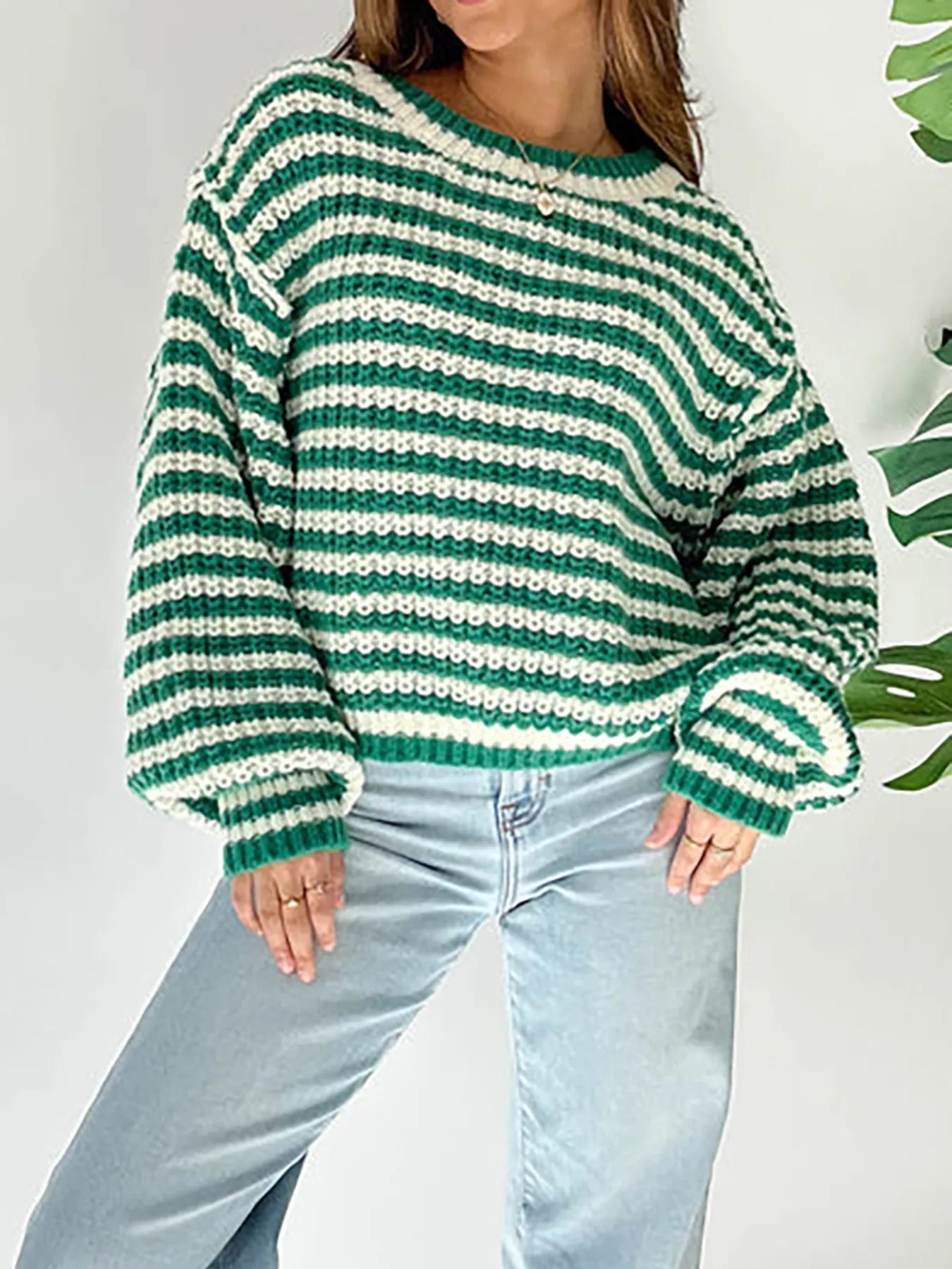 Oversized Striped Drop Shoulder Sweater - Tigbul's Variety Fashion Shop