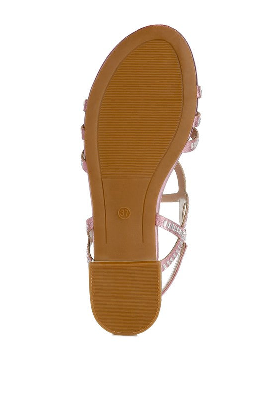 Jisters Cut Out Detail Rhinestone Flat Sandals - Tigbul's Variety Fashion Shop