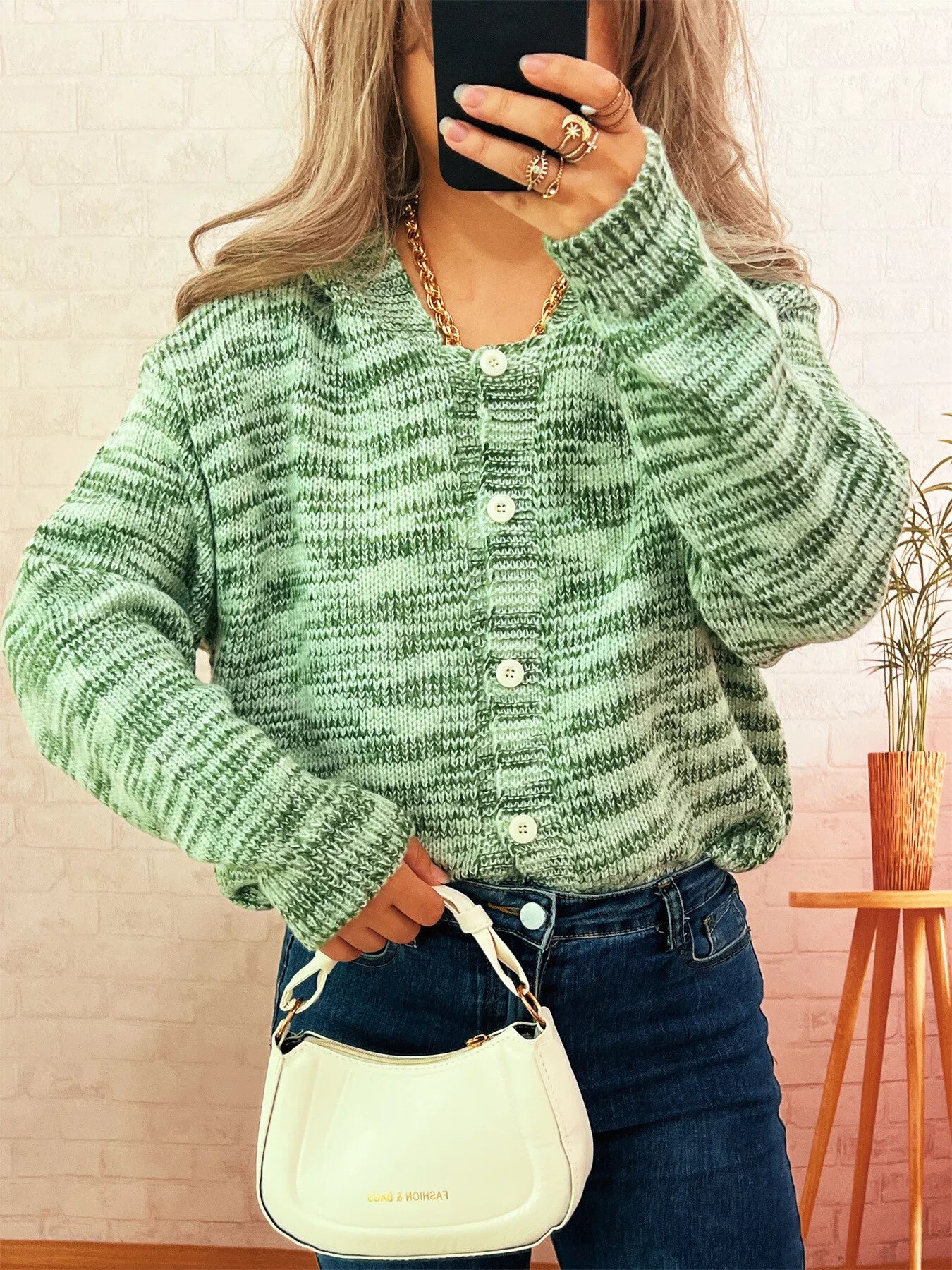 Multi-Colored Knit Button-Down Cardigan - Tigbul's Variety Fashion Shop