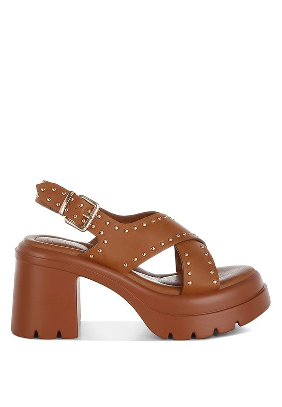 Nambo Stud Embellished Block Heel Sandals - Tigbul's Variety Fashion Shop