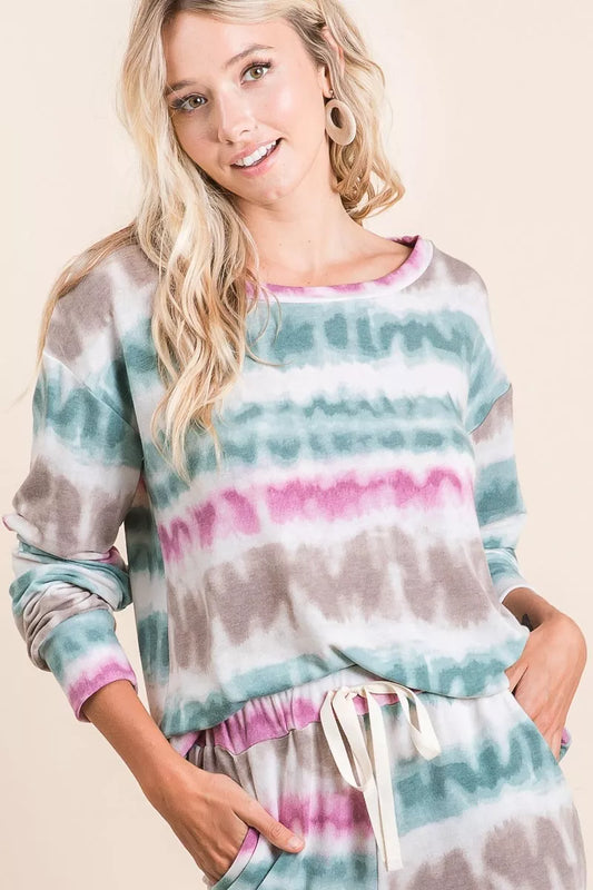 BiBi Tie Dye Print Terry Sweatshirt - Tigbul's Variety Fashion Shop