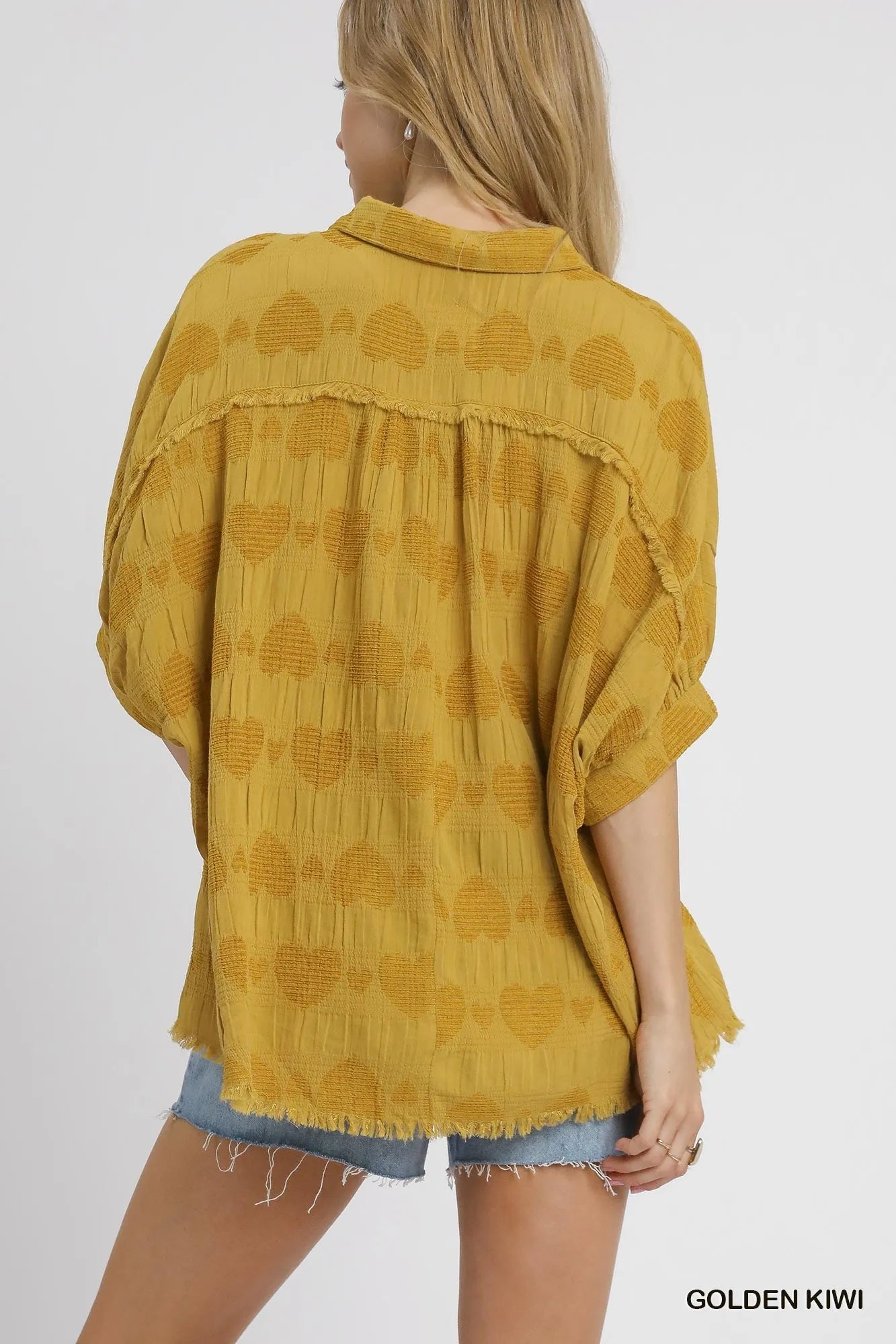 Umgee Jacquard Heart Collared Shirt - Tigbul's Variety Fashion Shop