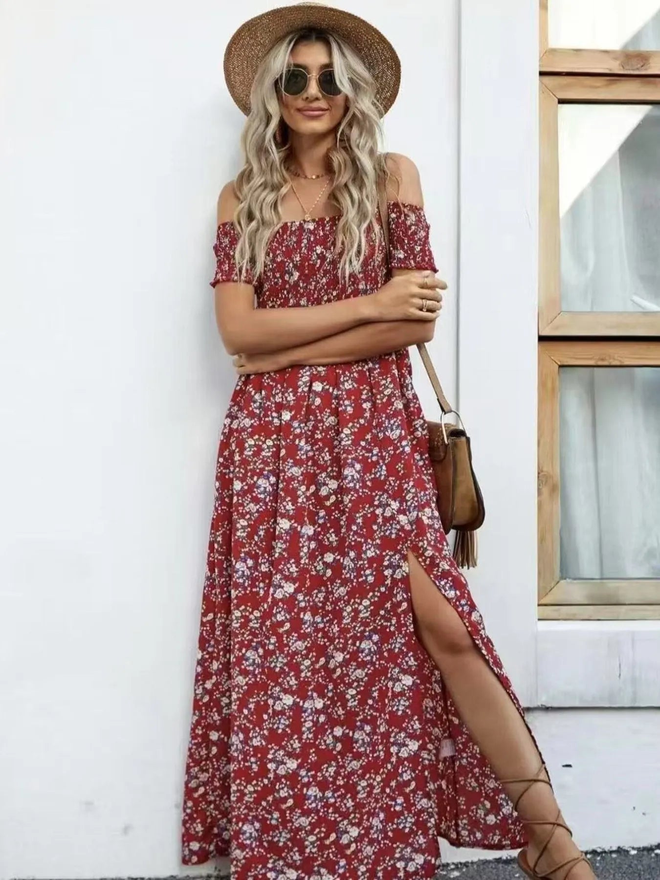 Full Size Slit Off-Shoulder Floral Midi Dress Plus Size - Tigbul's Variety Fashion Shop