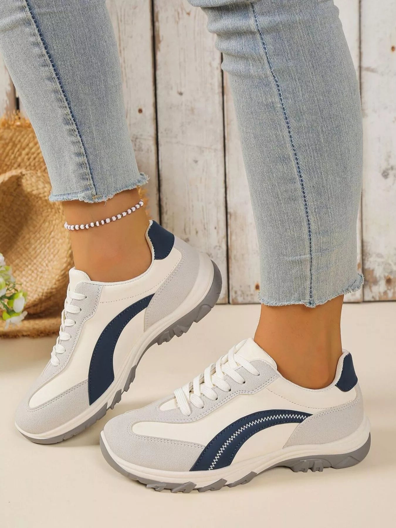 Contrast Lace Up Athletic - Tigbul's Variety Fashion Shop