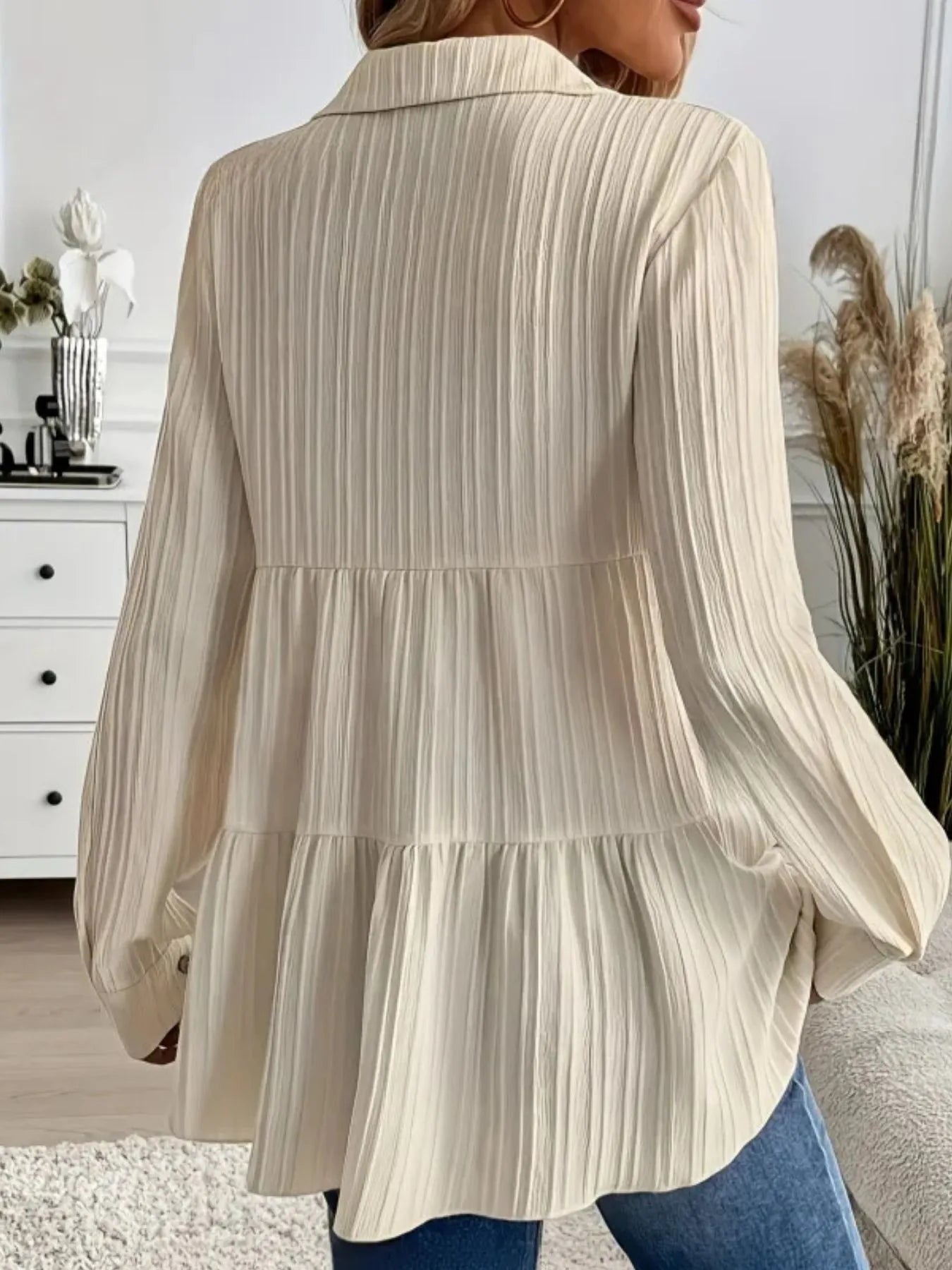 Striped Button-Down Tiered Shirt - Tigbul's Variety Fashion Shop