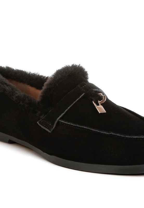Ohrid Suede & Faux Fur Flat Loafers - Tigbul's Variety Fashion Shop