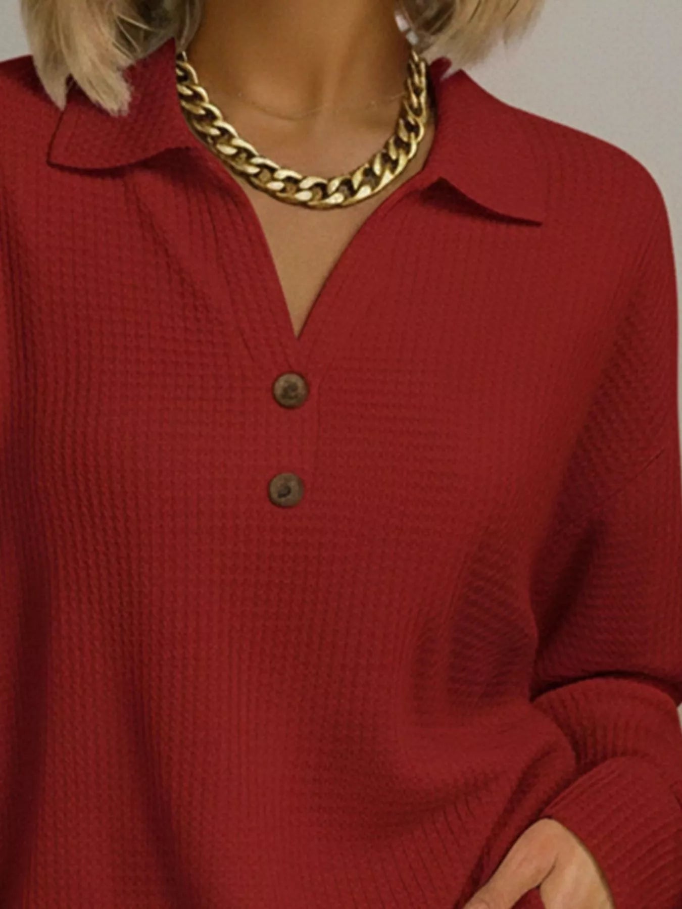 Full Size Textured Knit Decor Button Top Plus Size - Tigbul's Variety Fashion Shop