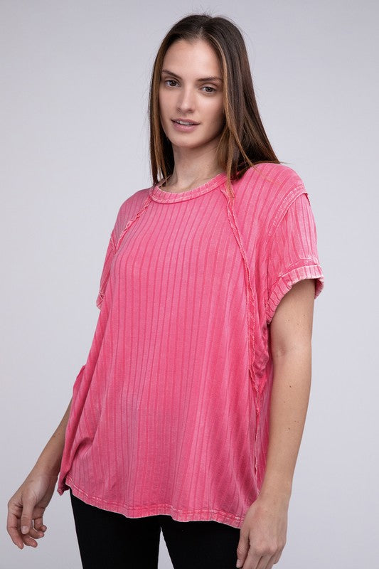 Ribbed Raglan Dolman Sleeve Boat-Neck Top - Tigbul's Variety Fashion Shop