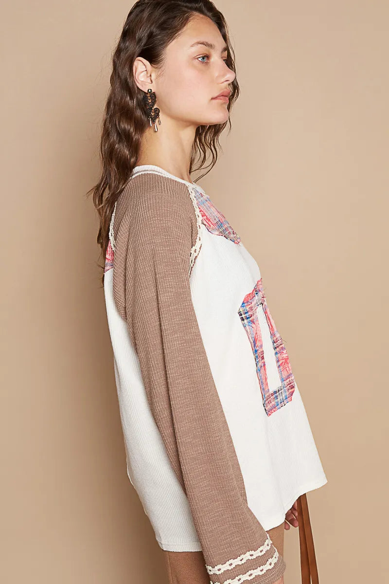 POL Plaid Number 06 Raglan Sleeve T-Shirt - Tigbul's Variety Fashion Shop