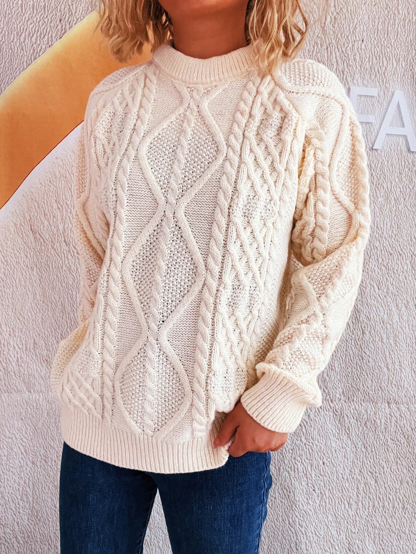 Cable Knit Long Sleeve Sweater - Tigbul's Variety Fashion Shop
