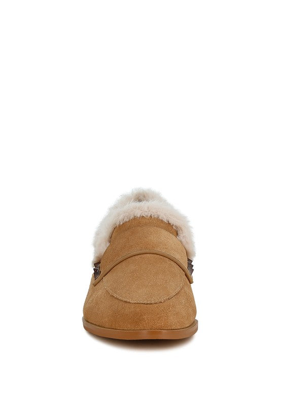 Allie Fur Trim Genuine Suede Loafers - Tigbul's Variety Fashion Shop