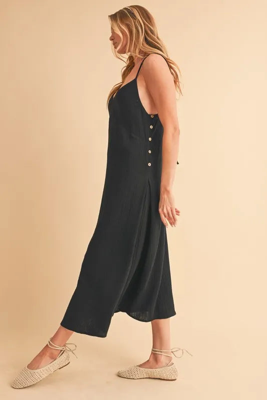 Side Button Black Midi Cami Dress - Tigbul's Variety Fashion Shop