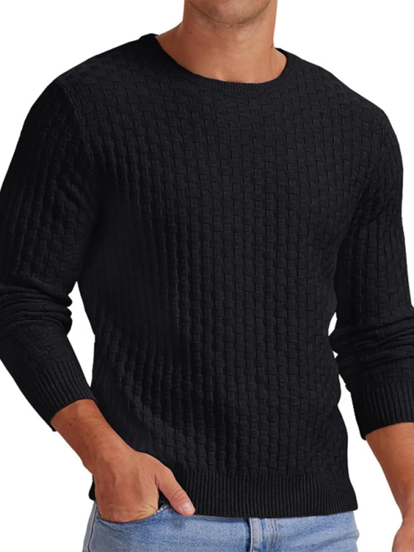 Men's Full Size Ribbed Hem Round Neck Sweater Plus Size - Tigbul's Variety Fashion Shop