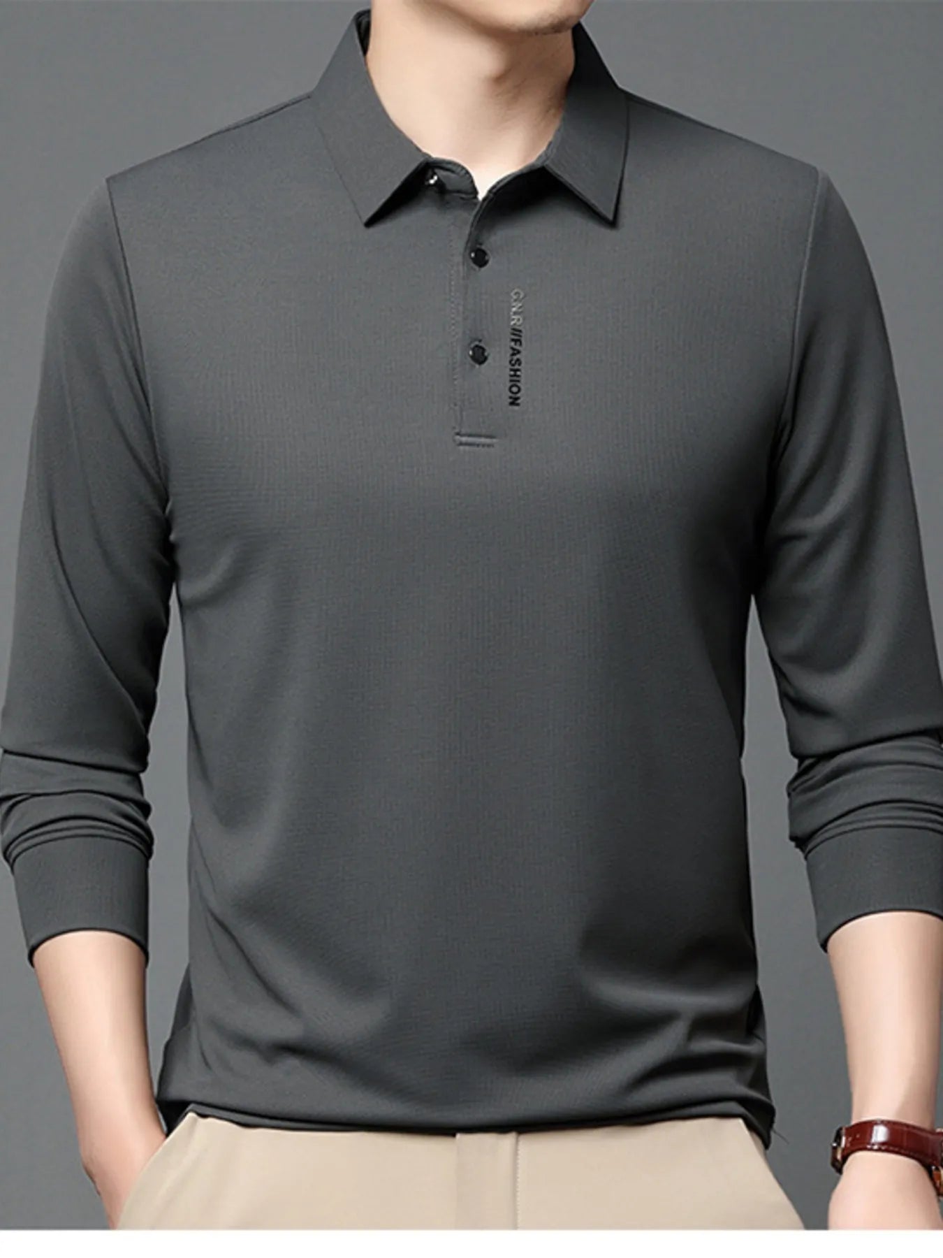 Men's Plus Size Long Sleeve Casual Polo with Classic Collar - Tigbul's Variety Fashion Shop