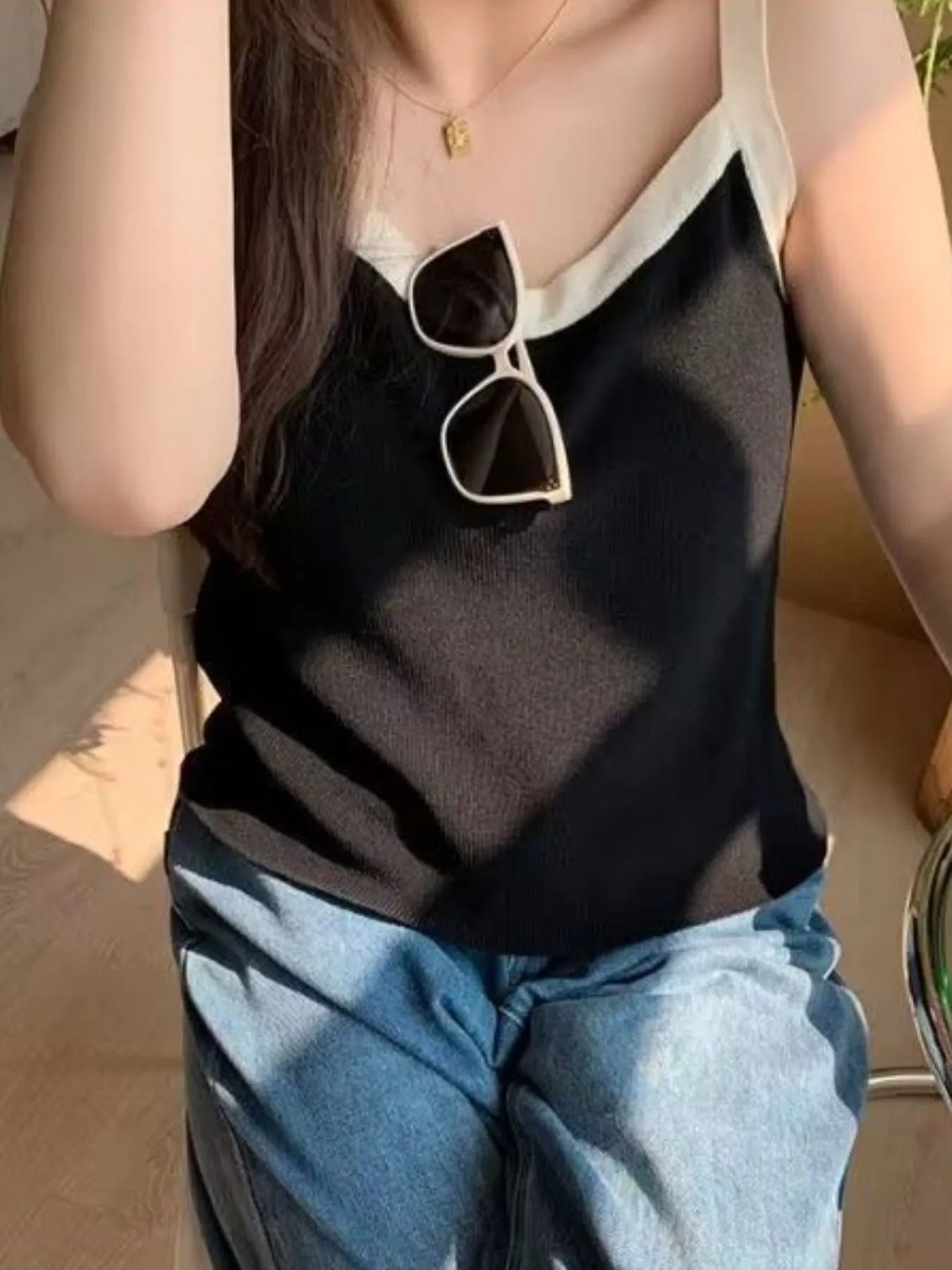 Contrast Trim Cami Top - Tigbul's Variety Fashion Shop
