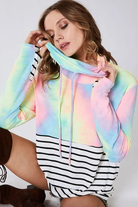 BiBi Tie Dye French Terry Cowl Neck Top - Tigbul's Variety Fashion Shop