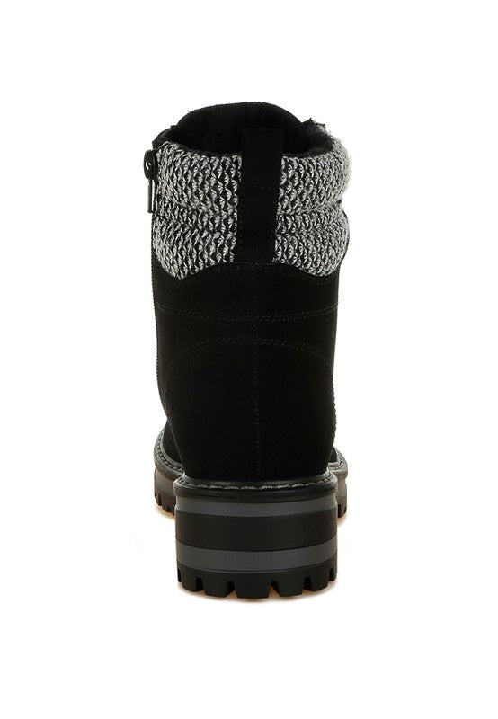 Mahisha Knitted Collar Zip-Up Hiker Boots - Tigbul's Variety Fashion Shop