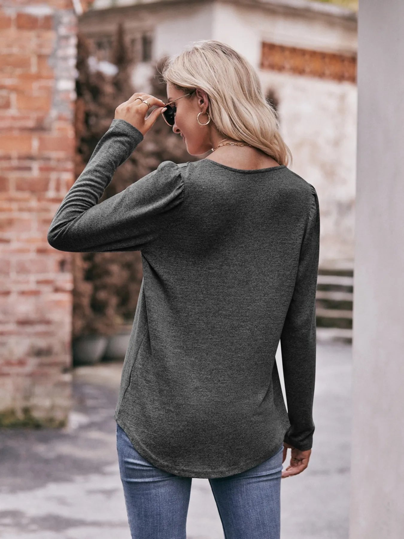 Square Neck Long Sleeve T-Shirt - Tigbul's Variety Fashion Shop