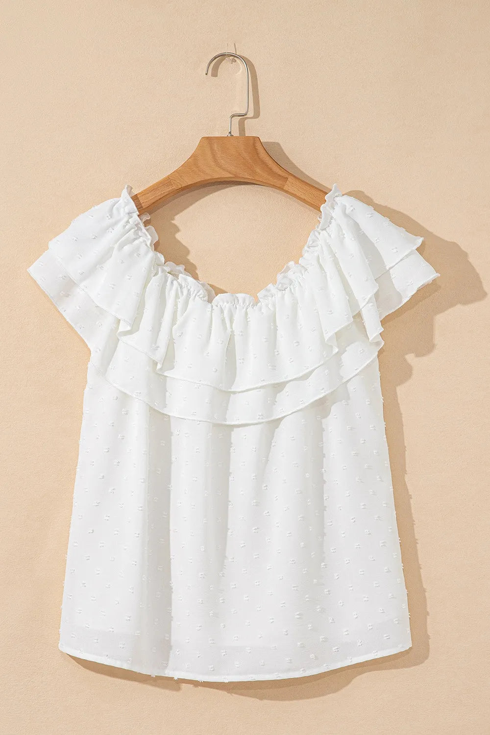 Off Shoulder Ruffle Knotted Detail Swiss Dot Blouse - Tigbul's Variety Fashion Shop