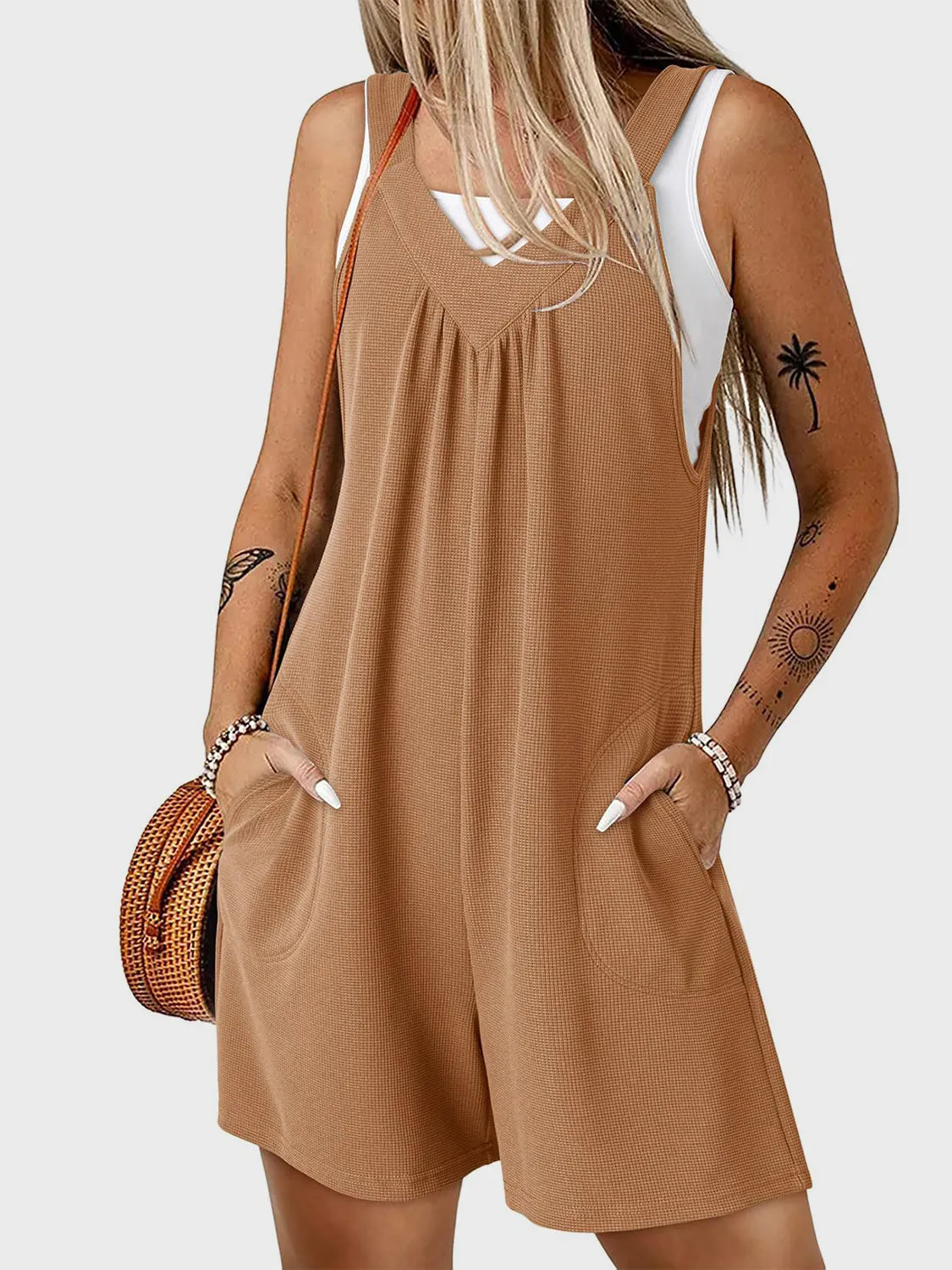 V-Neck Wide Strap Romper - Tigbul's Variety Fashion Shop