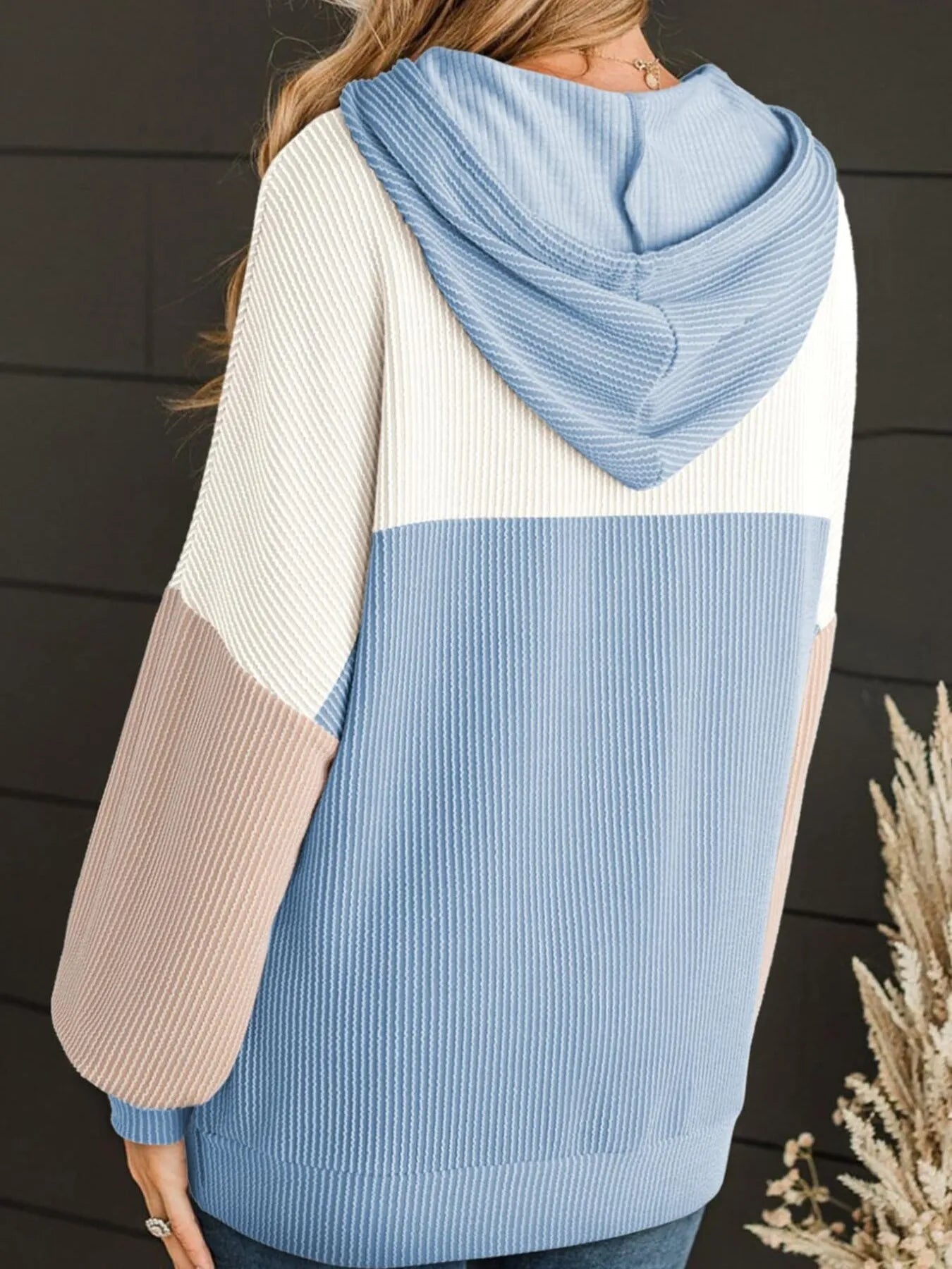 Drawstring Color Block Long Sleeve Hoodie - Tigbul's Variety Fashion Shop