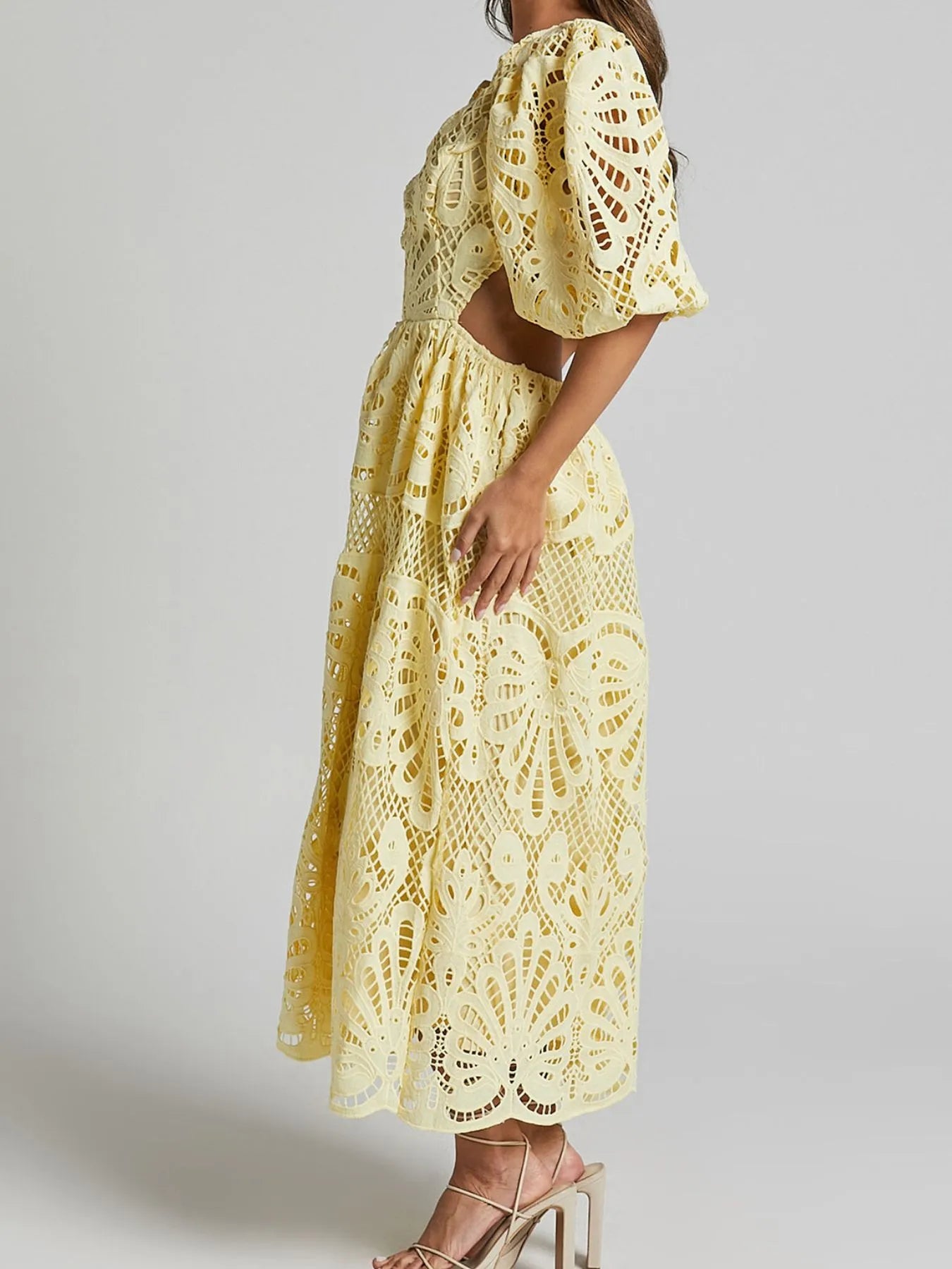 Cutout Back Lace Crochet V-Neck Dress - Tigbul's Variety Fashion Shop