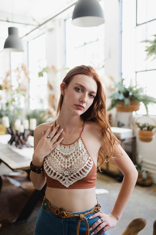 Crochet Lace High Neck Bralette - Tigbul's Variety Fashion Shop