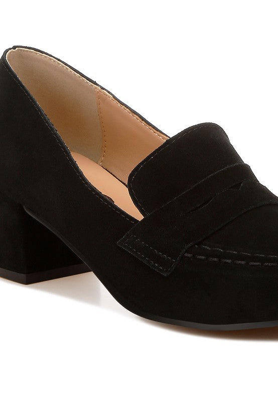 Astra Block Heel Genuine Suede Loafers - Tigbul's Variety Fashion Shop