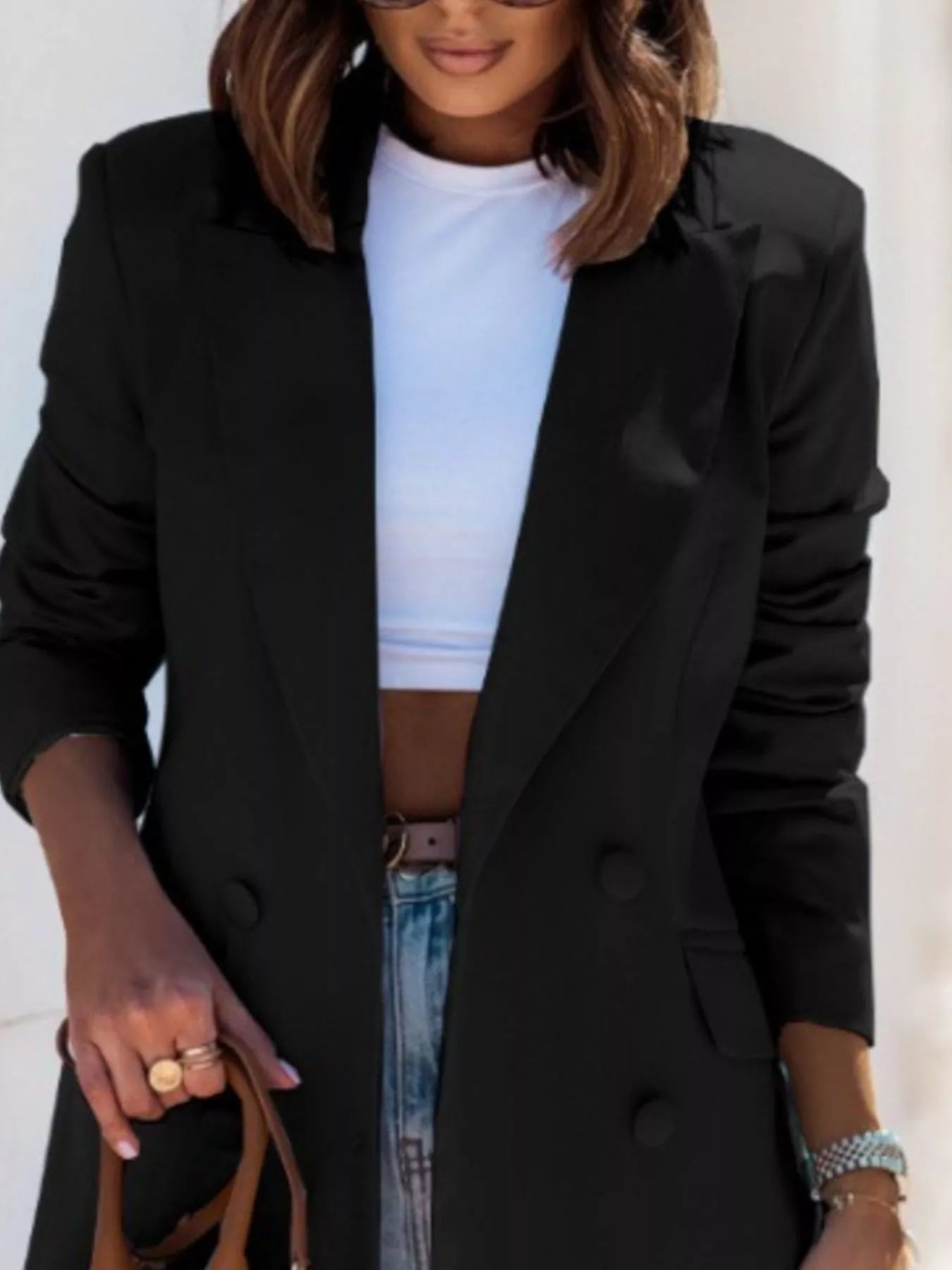 Lapel Collar Long Sleeve Blazer - Tigbul's Variety Fashion Shop
