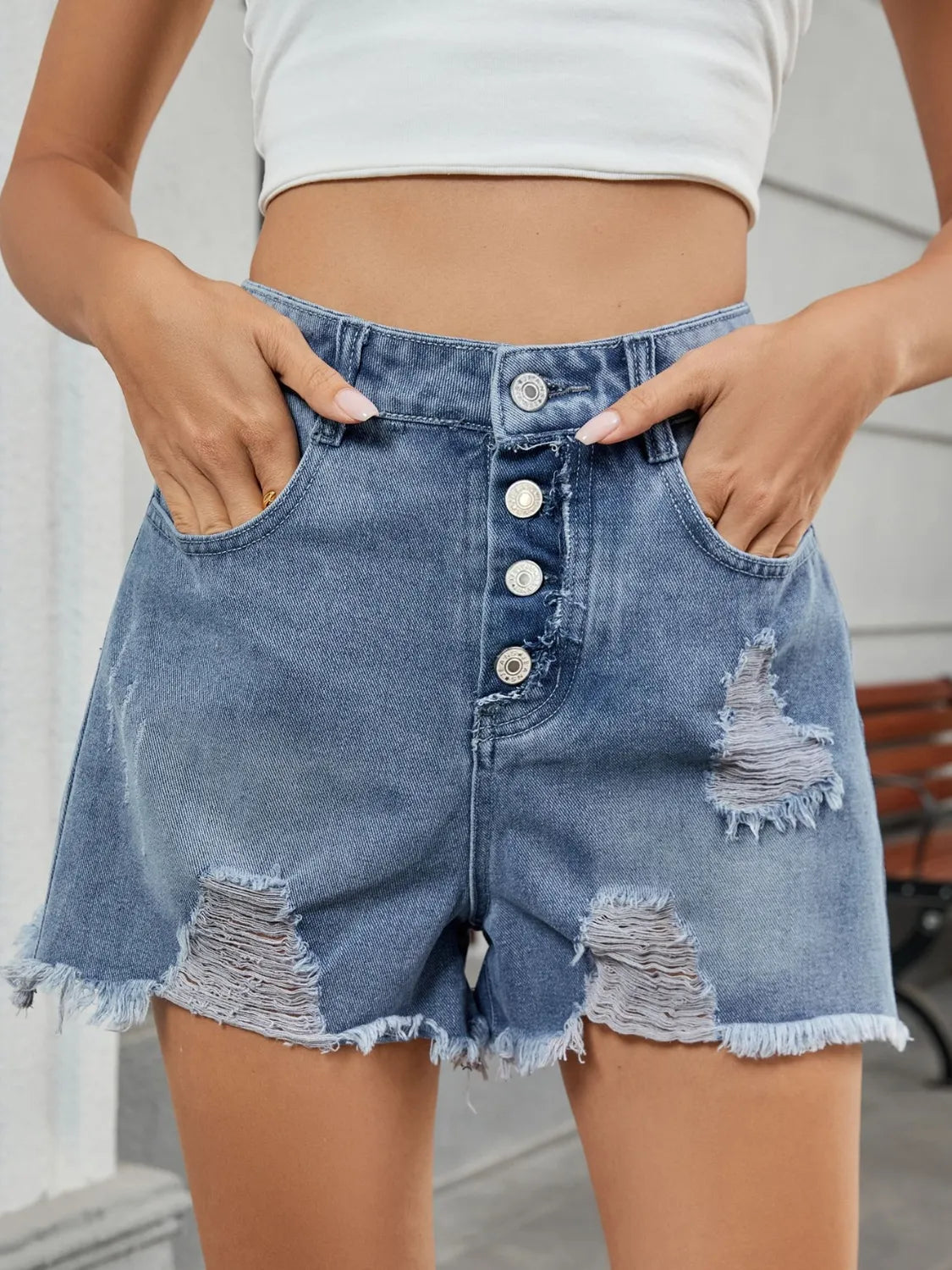 Distressed Raw Hem Denim Shorts - Tigbul's Variety Fashion Shop