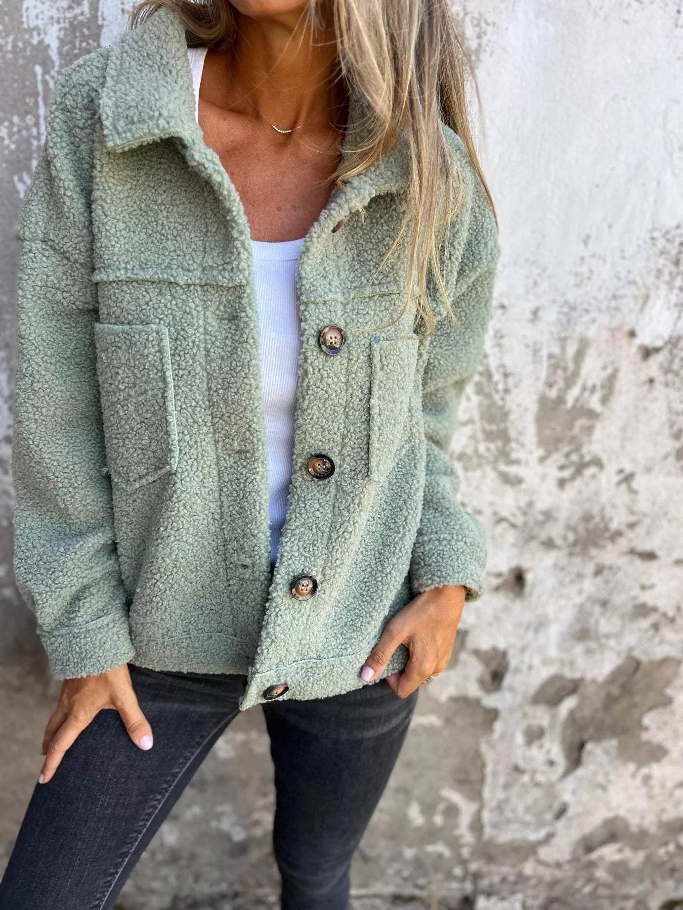Full Size Single-Breasted Sherpa Shacket Plus Size - Tigbul's Variety Fashion Shop