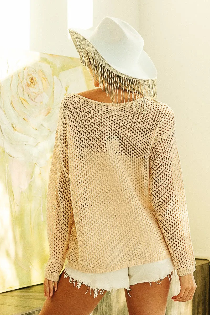 Sequin American Flag Patch Open Knit Cover Up - Tigbul's Variety Fashion Shop