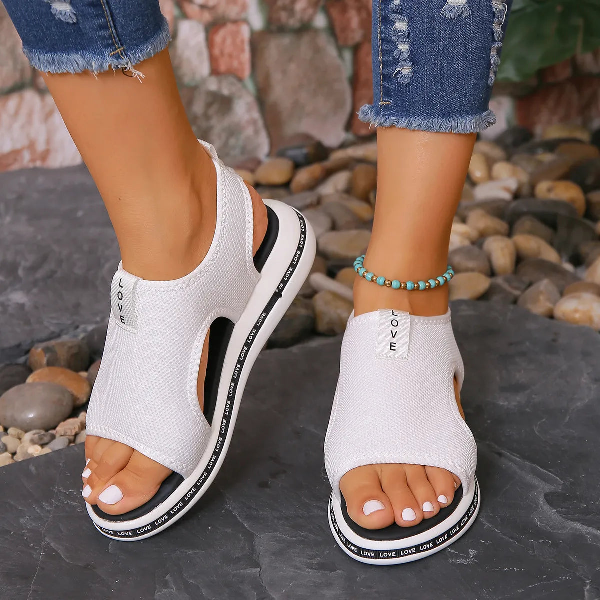 Mesh Open Toe Platform Sandals - Tigbul's Variety Fashion Shop