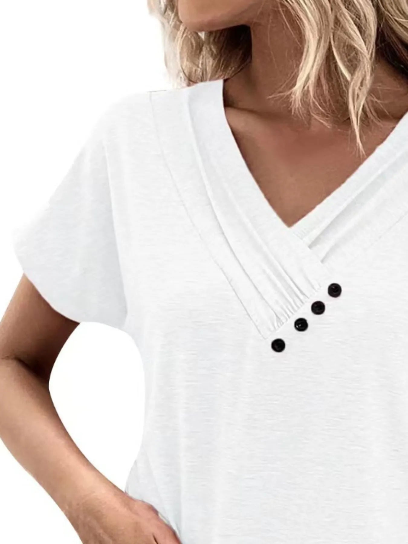 Decor Button Short Sleeve T-Shirt - Tigbul's Variety Fashion Shop