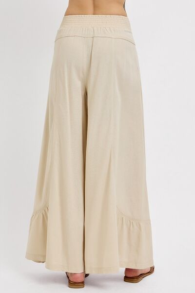 Tan Shirring Detail Wide Leg Pants - Tigbul's Variety Fashion Shop