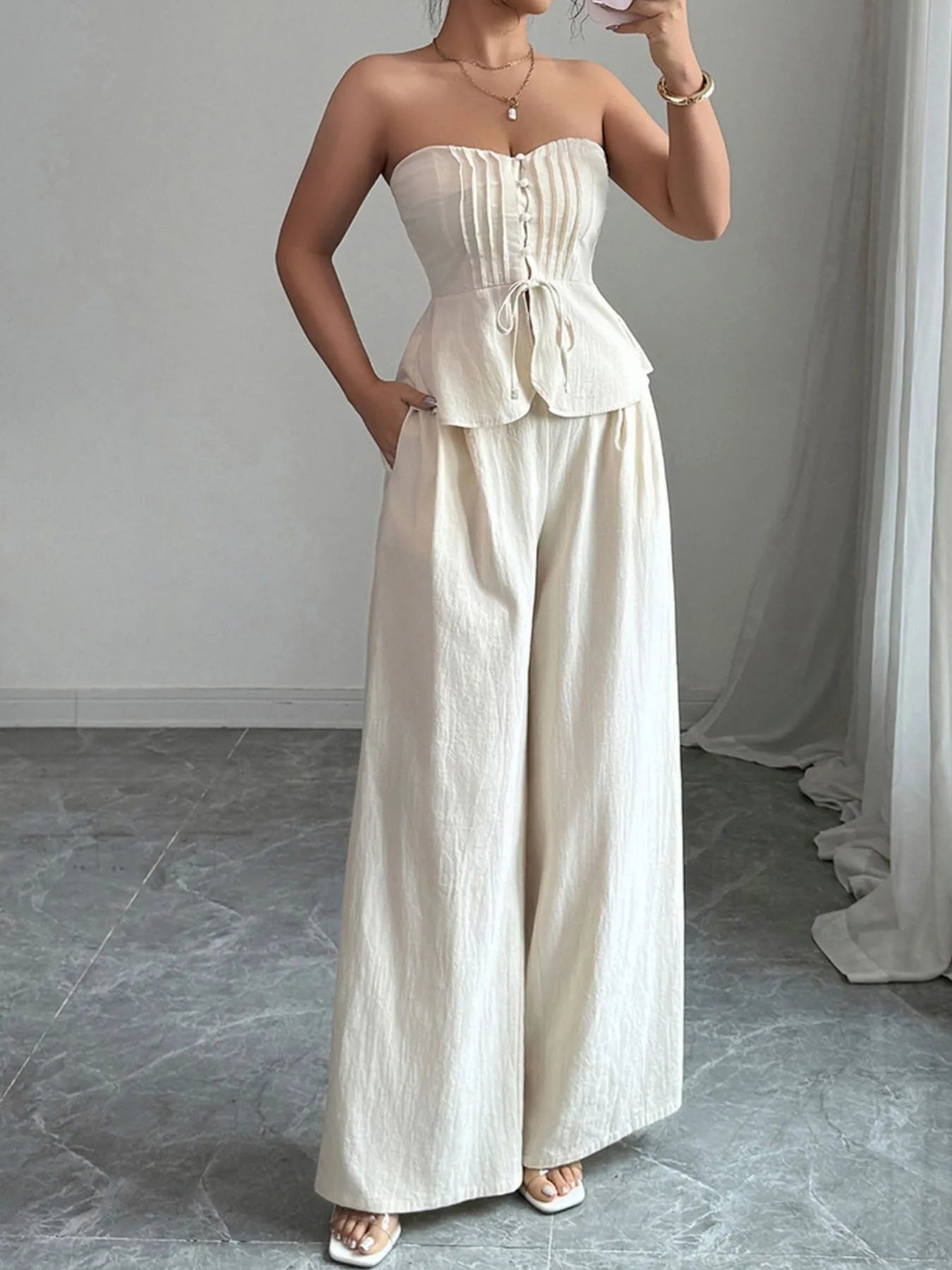 Sweetheart Neck Tube Top and Pants Set - Tigbul's Variety Fashion Shop
