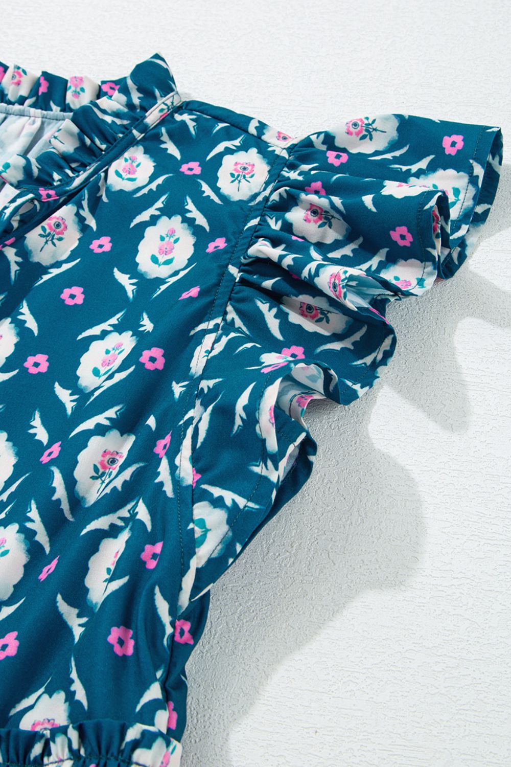 Printed Tie Neck Ruffled Cap Sleeve Dress - Tigbul's Variety Fashion Shop