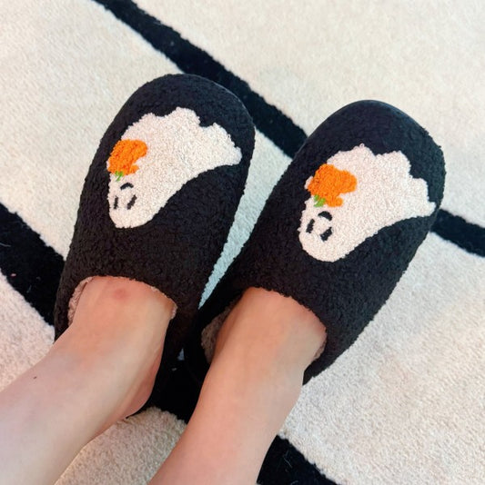 Spooky Ghost Cozy Slippers – Soft Black Slippers - Tigbul's Variety Fashion Shop