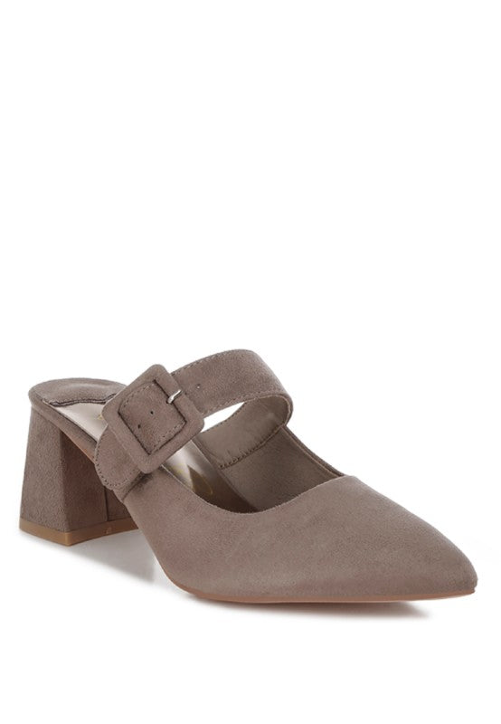 Amapola Buckle Strap Detail Microfiber Mules - Tigbul's Variety Fashion Shop