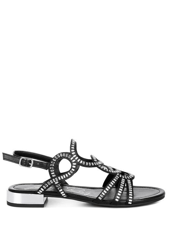 Jisters Cut Out Detail Rhinestone Flat Sandals - Tigbul's Variety Fashion Shop