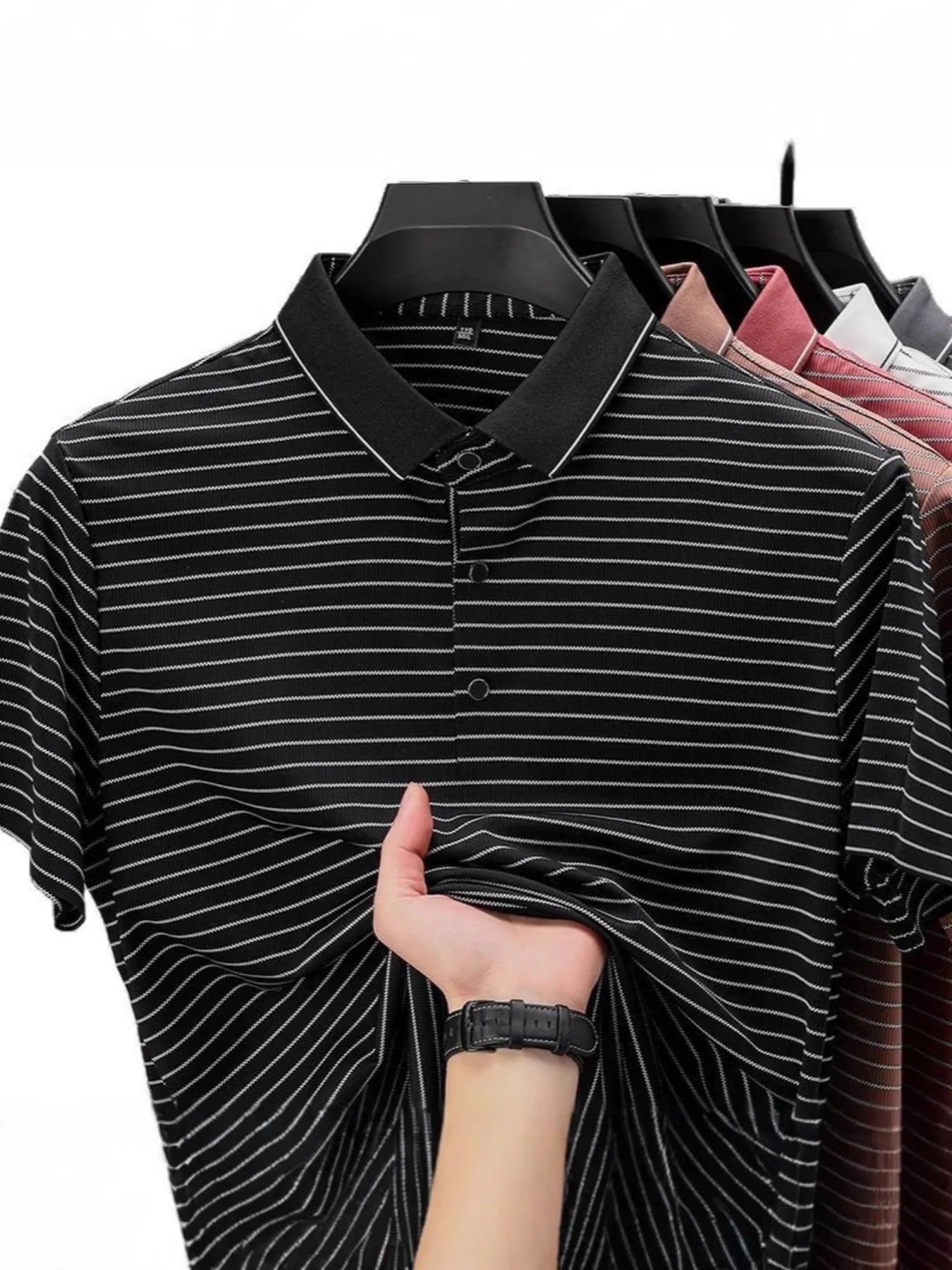 Men's Full Size Striped Button Detail Short Sleeve Polo Plus Size - Tigbul's Variety Fashion Shop