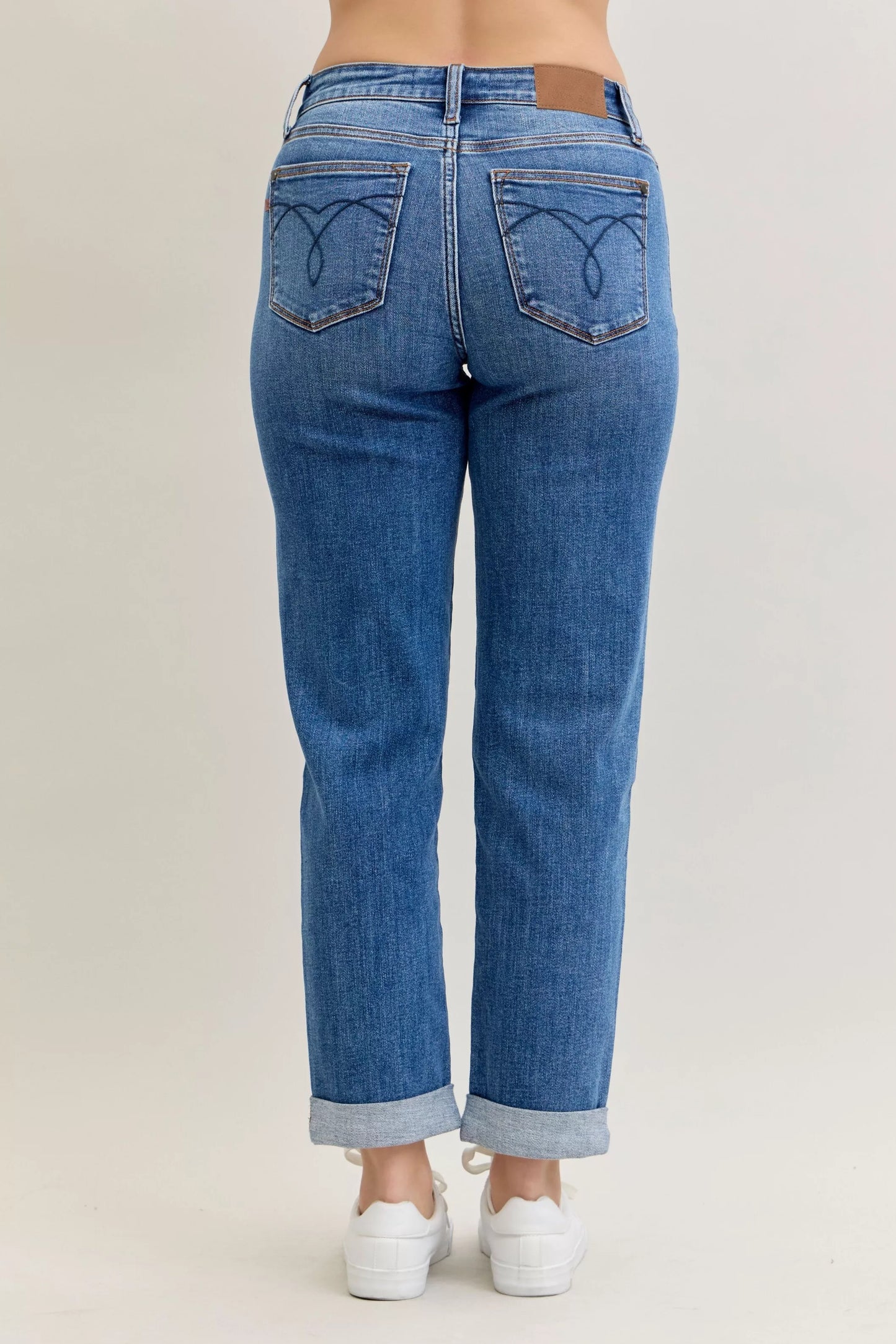 Judy Blue Full Size Mid Rise BF Classic Cuffed Jeans Plus Size - Tigbul's Variety Fashion Shop